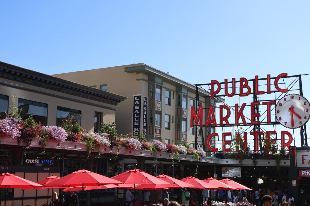Public Market Center sign in downtown Seattle.