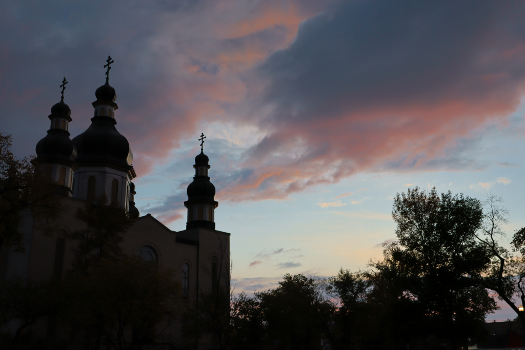Ukrainian church at sunset in Winnipeg's North End.